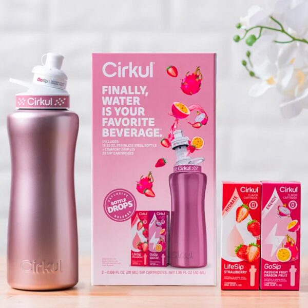 Cirkul 32oz Rose Gold Stainless Steel Water Bottle Starter Kit with Rose Gold Lid and 2 Flavor Cartridges - Image 3